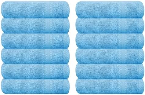 GLAMBURG Ultra Soft 12-Piece Washcloths Set 13x13-100% Ringspun Cotton - Durable & Highly Absorbent Face Towels - Ideal for use in Bathroom, Kitchen, Gym, Spa & General Cleaning - Sky Blue