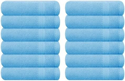 GLAMBURG Ultra Soft 12-Piece Washcloths Set 13x13-100% Ringspun Cotton - Durable & Highly Absorbent Face Towels - Ideal for use in Bathroom, Kitchen, Gym, Spa & General Cleaning - Sky Blue