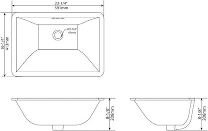 KRAUS Elavo 23-inch Rectangular Undermount White Porcelain Ceramic Bathroom Sink with Overflow, KCU-251