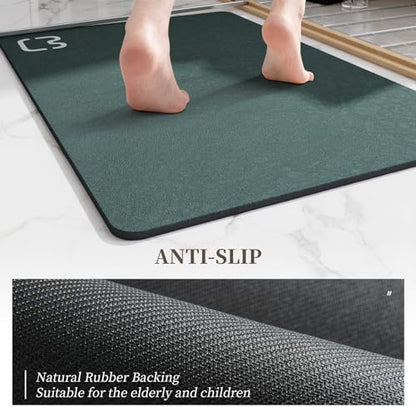 Dark Green Long Bathroom Rugs Large Stone Bath Mat for Bathroom,15.7"x47.2"