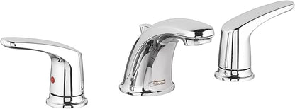 Chrome bathroom faucet set on a white background