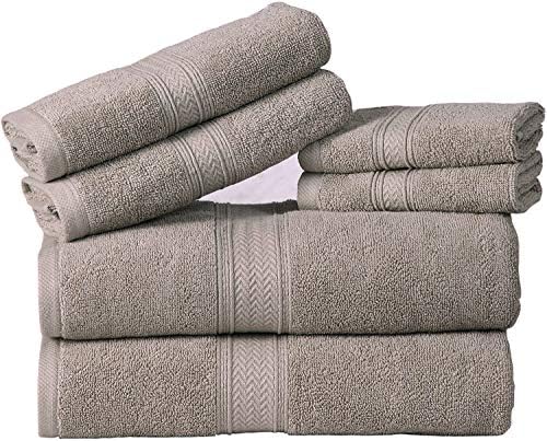 HILLFAIR Premium 600 GSM - 100% Cotton - 6 Piece Bath Towel Set - Stone