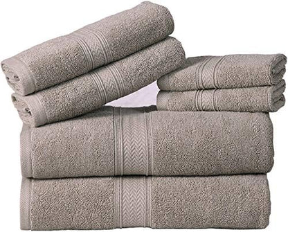 HILLFAIR Premium 600 GSM - 100% Cotton - 6 Piece Bath Towel Set - Stone