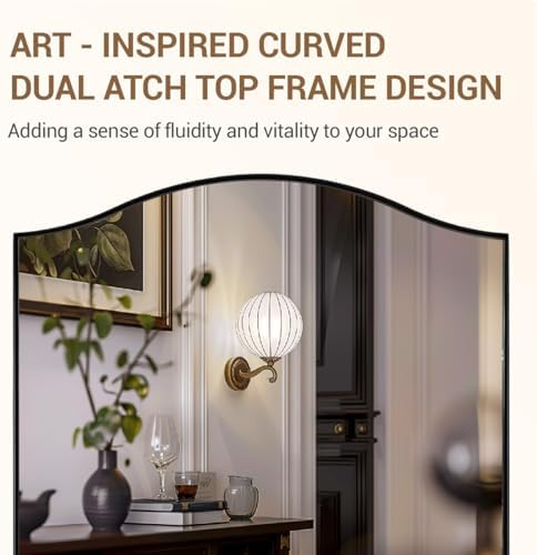 ANDY STAR 24"x36" Black Bathroom Mirror, Rectangle Scalloped Wall Mirror in Stainless Steel Metal Frame, Modern Matte Black Finish with Curved Edge Design, Wall-Mount Vertically or Horizontally