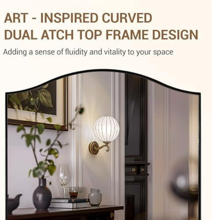 ANDY STAR 24"x36" Black Bathroom Mirror, Rectangle Scalloped Wall Mirror in Stainless Steel Metal Frame, Modern Matte Black Finish with Curved Edge Design, Wall-Mount Vertically or Horizontally