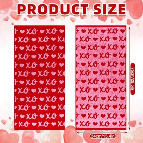 Whaline Valentine's Day Hand Towels Cotton Bathroom Towel Red Pink Heart Decorative Absorbent Bath Towel for Kitchen Dish Drying Cleaning Cooking Wedding, 29.5 x 13.4 Inch, 2Pcs