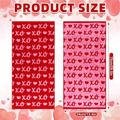 Whaline Valentine's Day Hand Towels Cotton Bathroom Towel Red Pink Heart Decorative Absorbent Bath Towel for Kitchen Dish Drying Cleaning Cooking Wedding, 29.5 x 13.4 Inch, 2Pcs