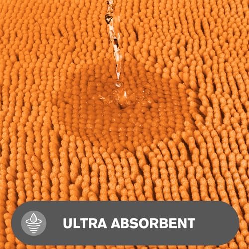 Flame Orange Bathroom Rugs – Absorbent and Washable Bath Mat, Non-Slip, Thick Soft Chenille Bath Rugs for Bathroom Floor, Shower, Sink - 17" x 24"