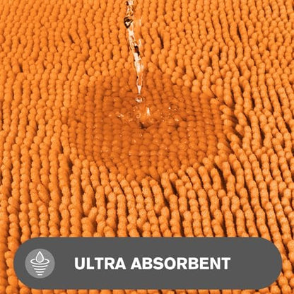 Flame Orange Bathroom Rugs Sets 2 Piece – Absorbent and Washable Bath Mat, Non-Slip, Thick Soft Chenille Bath Rugs for Bathroom Floor, Shower, Sink - 17" x 24"+20" x 32"