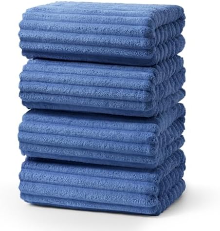 ecolook Blue Bath Towel Set of 4, 31 x 63 in, Soft and Highly Absorbent, Lightweight Microfiber Towels for Bathroom, Gym, Hotel and Spa