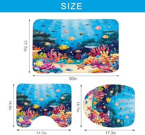 Ocean Coastal Fish Coral Kids 4Pcs Bathroom Shower Curtain Set with Rugs
