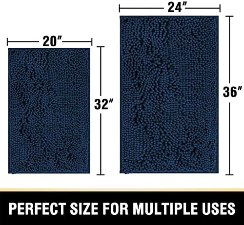 H.VERSAILTEX Bathroom Mats - Non Slip Luxury Chenille Bath Rugs, Extra Soft Absorbent Shaggy, Fast Dry - Sets of 2 (Navy, 24" x 36"/20" x 32")