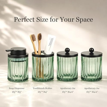 Amolliar Bathroom Accessories Set, Green Glass Complete 4PCS Bathroom Sets