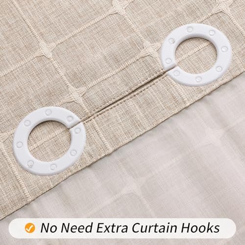 MitoVilla No Hooks Required Farmhouse Shower Curtain with Snap-in Liner - with Window & Magnets, Boho Cotton Linen Fabric Shower Curtains with Tassels for Rustic Bathroom Decor, Tan/Taupe, 72 x 74