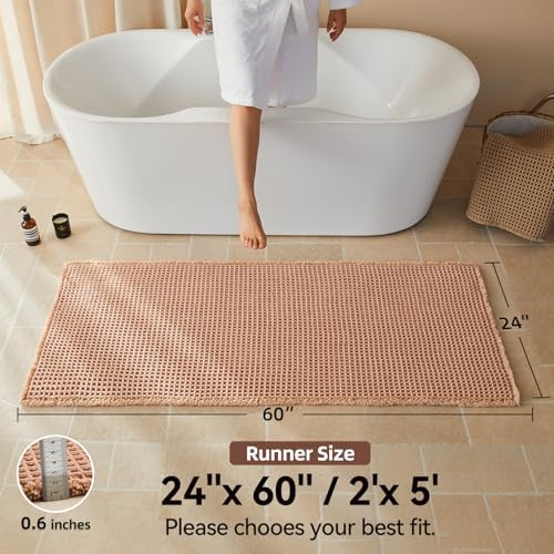 Triohero Waffle Runner Rug Bathroom, Long Boho Bath Mat, 24x60 Light Peachy