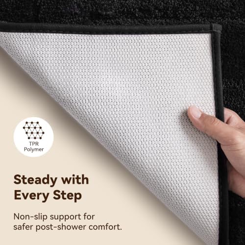 GRANNY SAYS Black Bathroom Rug 16" x 24", Non-Slip Microfiber Bath Mat