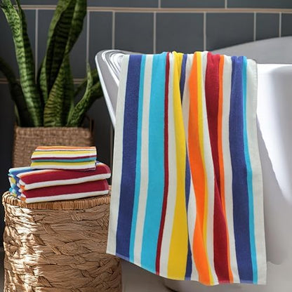 ORIGINAL KIDS 6 Piece Towel Set - 100% Cotton Cabana Stripe Kids Towel Set