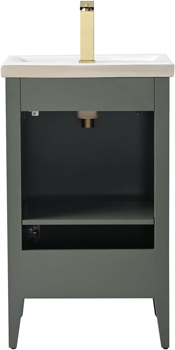 Vanity Art 20 inch Bathroom Vanity with Single Sink & Ceramic Top, Vanity Cabinet with Soft-Closing Door, Solid Wood Frame, Linear Pattern, Vintage Green, VA9120-VG-MB,Matte Black Handles