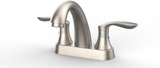 Bathroom Faucet, 4 Inch Bathroom Faucets for Sink 3 Hole, Centerset Bathroom Sink Faucet with Pop Up Drain and cUPC Lead-Free Hose(Brushed Nickel)