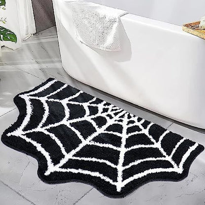 Meetory Spider Web Bath Mat, 31×20" Halloween Bath Mat Non-Slip Rugs Spiderweb Rug Machine Washable Goth Area Rugs Gothic Rug for Front Door, Bedroom, Living Home (Black)
