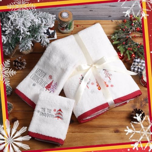 Peryiter 3 Pack Fall Pumpkin Bath Towels Set -Cotton Fall Themed Embroidery Hand & Facial Towels Wash Cloth for Thanksgiving Autumn Decorations(Stylish,White)