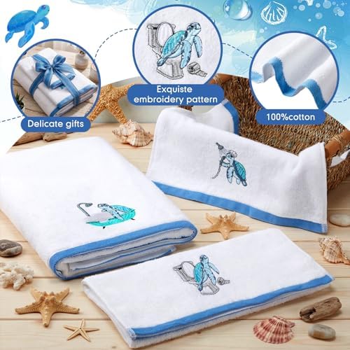 Peryiter 3 Pack Turtle Decorative Bath Towel Set