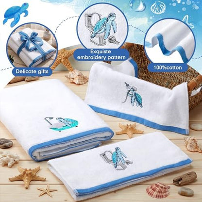 Peryiter 3 Pack Turtle Decorative Bath Towel Set