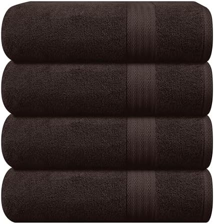 GLAMBURG Premium Cotton 4 Pack Bath Towel Set - 100% Pure Cotton - 4 Bath Towels 27x54 - Ideal for Everyday use - Ultra Soft & Highly Absorbent - Chocolate Brown