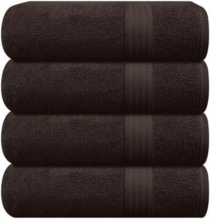 GLAMBURG Premium Cotton 4 Pack Bath Towel Set - 100% Pure Cotton - 4 Bath Towels 27x54 - Ideal for Everyday use - Ultra Soft & Highly Absorbent - Chocolate Brown