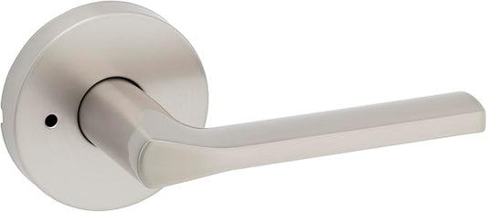 Kwikset Lisbon Interior Privacy Door Handle with Lock, Round Lever for Bathroom and Bedroom, Satin Nickel Reversible Keyless Push Button Lock Door Lever, with Microban Protection