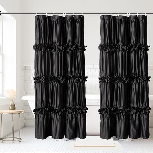 Homechoice Decor 2-Piece Black Satin Shower Curtain, 36x72 Inches (Pair)