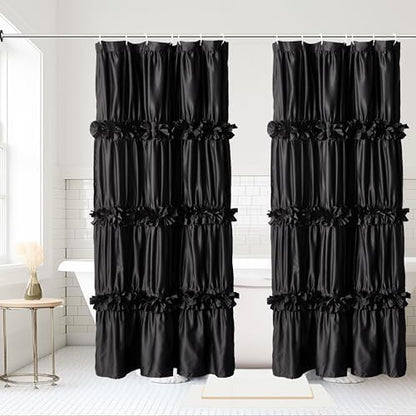 Homechoice Decor 2-Piece Black Satin Shower Curtain, 36x72 Inches (Pair)