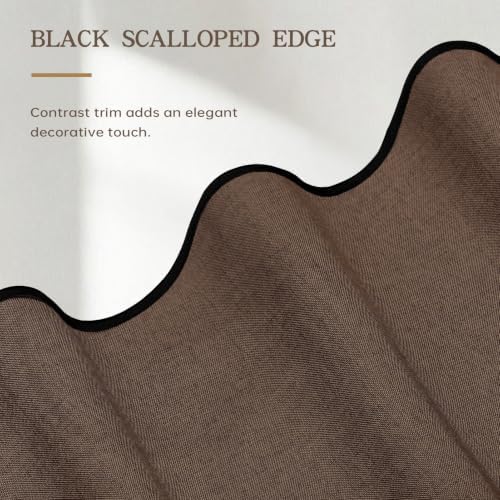 Furlinic Brown Shower Curtain No Hook Scalloped Waterproof Fabric W48 x H75