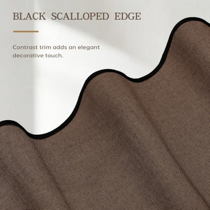 Furlinic Brown Shower Curtain No Hook Scalloped Waterproof Fabric W48 x H75