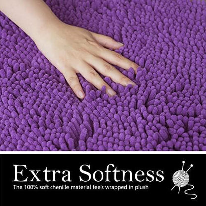 Bathroom Rugs Chenille Bath mat 2 Piece Set, Super Absorbent, Strong PVC Non Slip Backing, Bath mats for Bathroom, Plush Shaggy, Thick, Machine Washable, Bathtub, Shower, Toilet.(Violet)