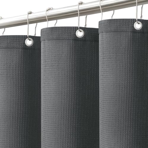 LXBNI Gray Waffle Shower Curtain, Cotton Blend with Metal Hooks, 72x72