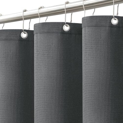 LXBNI Gray Waffle Shower Curtain, Cotton Blend with Metal Hooks, 72x72