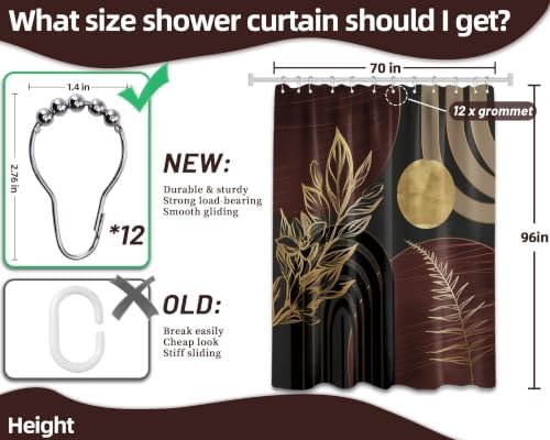 Dark Brown and Gold Extra Long Shower Curtain, Tall 72X96 in