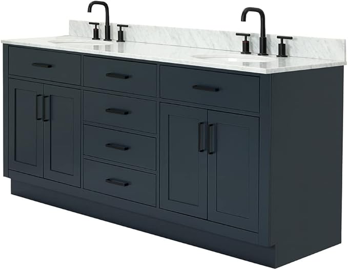 ARIEL Hepburn 72-inch Bathroom Vanity with Sink,Solid Wood, 0.75-inch Italian Carrara Marble Countertop, Double Oval Porcelain Sink, 4 Soft Closing Doors, 6 Dovetail Drawers, Midnight Blue