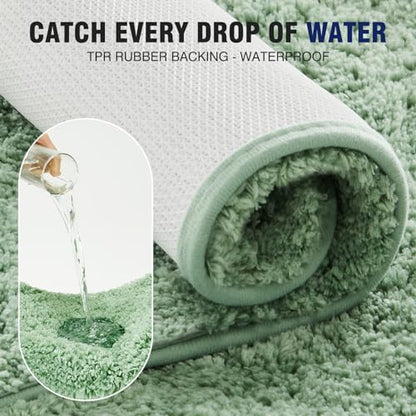 TECHMILLY Shaggy Bathroom Rugs Thick Non Slip Microfiber Mat Green 17"x24"