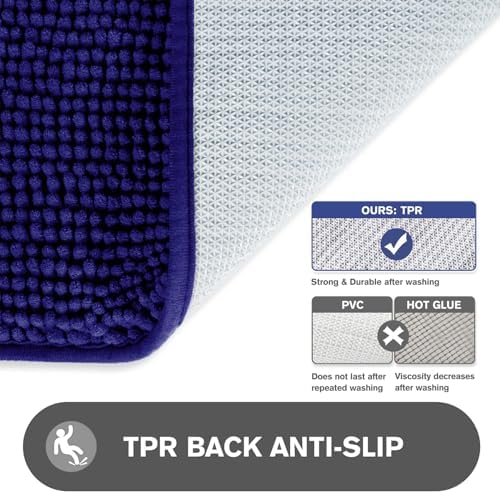 Small Bathroom Rug 12"x18" – Washable and Absorbent Bath Mat, Non Slip, Thick Soft Chenille Bath Rugs for Bathroom, Shower, Sink, Dog mat(Royal Blue)