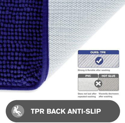 Small Bathroom Rug 12"x18" – Washable and Absorbent Bath Mat, Non Slip, Thick Soft Chenille Bath Rugs for Bathroom, Shower, Sink, Dog mat(Royal Blue)