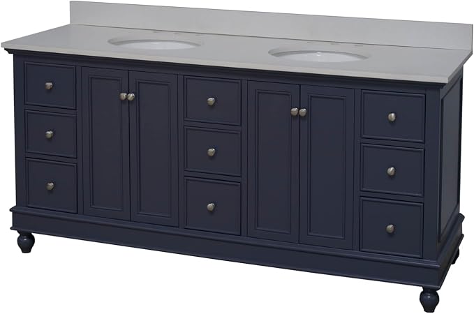 Bella 72-inch Double Bathroom Vanity (Quartz/Marine Gray): Includes Marine Gray Cabinet with Stunning Quartz Countertop and White Ceramic Sinks
