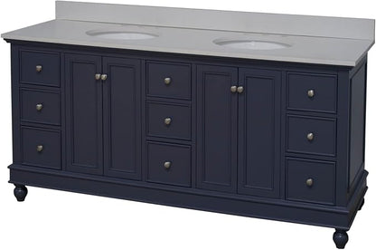 Bella 72-inch Double Bathroom Vanity (Quartz/Marine Gray): Includes Marine Gray Cabinet with Stunning Quartz Countertop and White Ceramic Sinks