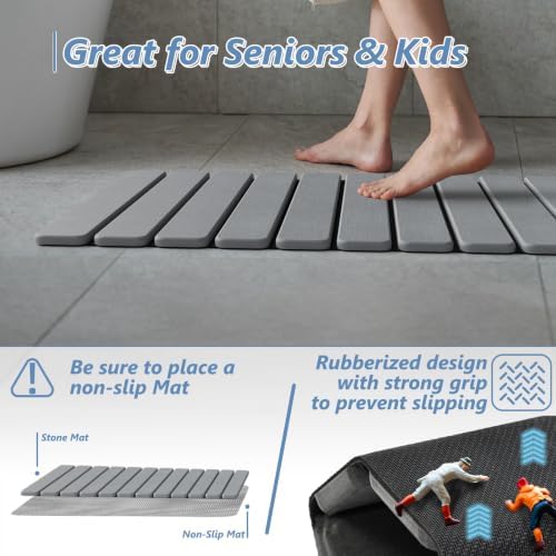AWW Foldable Stone Bath Mat, Diatomaceous, 31.5"x15.7", Grey