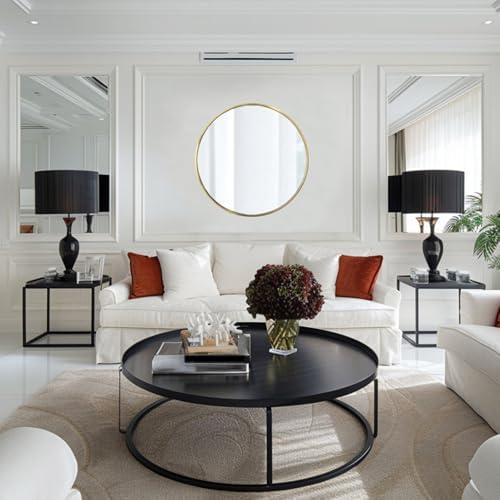 Round Gold Mirror 20 inch, Circle Mirror, Brushed Gold Metal Frame
