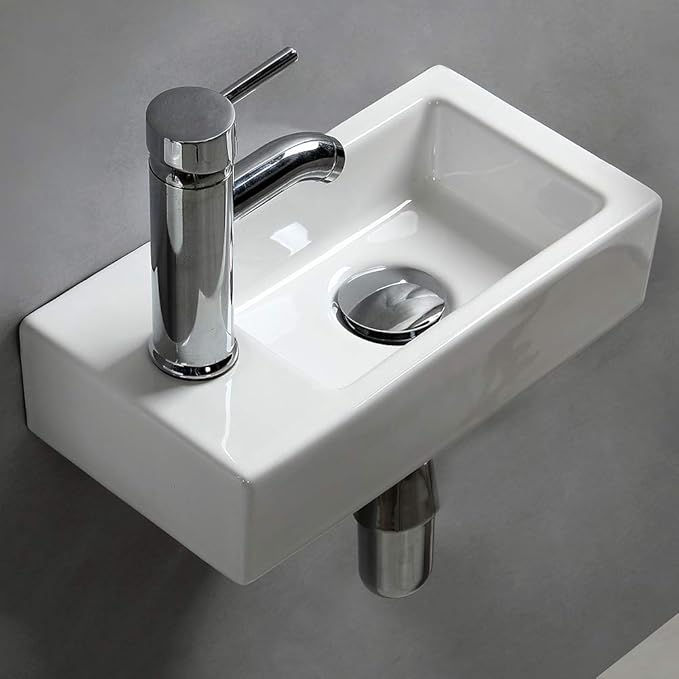 Wall Hung Basin Sink Small Cloakroom Basin Rectangle Ceramic Wash Basin Right Hand (Left Hand)