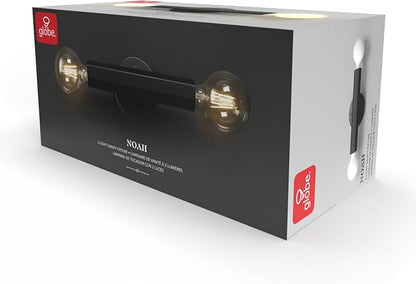 Globe Electric 2-Light Vanity Light, Matte Black, Hexagonal Bar, Minimalist Industrial, Vertical Horizontal Mount, 63000198