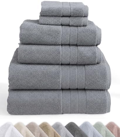 California Design Den Organic Cotton Bathroom Towel Set of 6, Grey