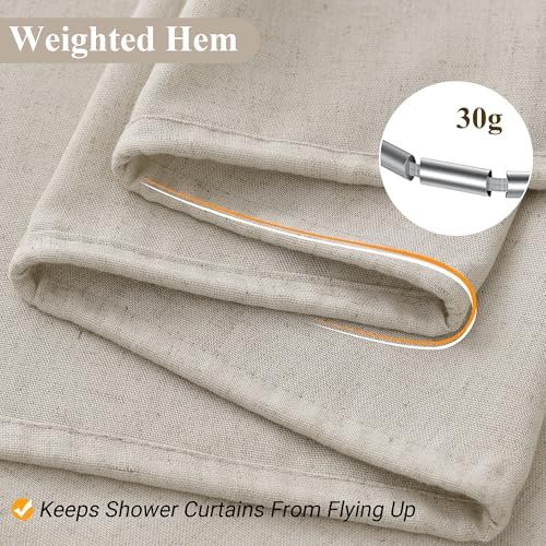 Naturoom Linen Shower Curtain 54x78 Inch for Bathroom Light Tan 1 Panel